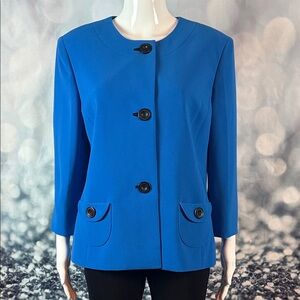 Kasper sz 14 Women's Royal Blue 3 Button Blazer with Front Pockets